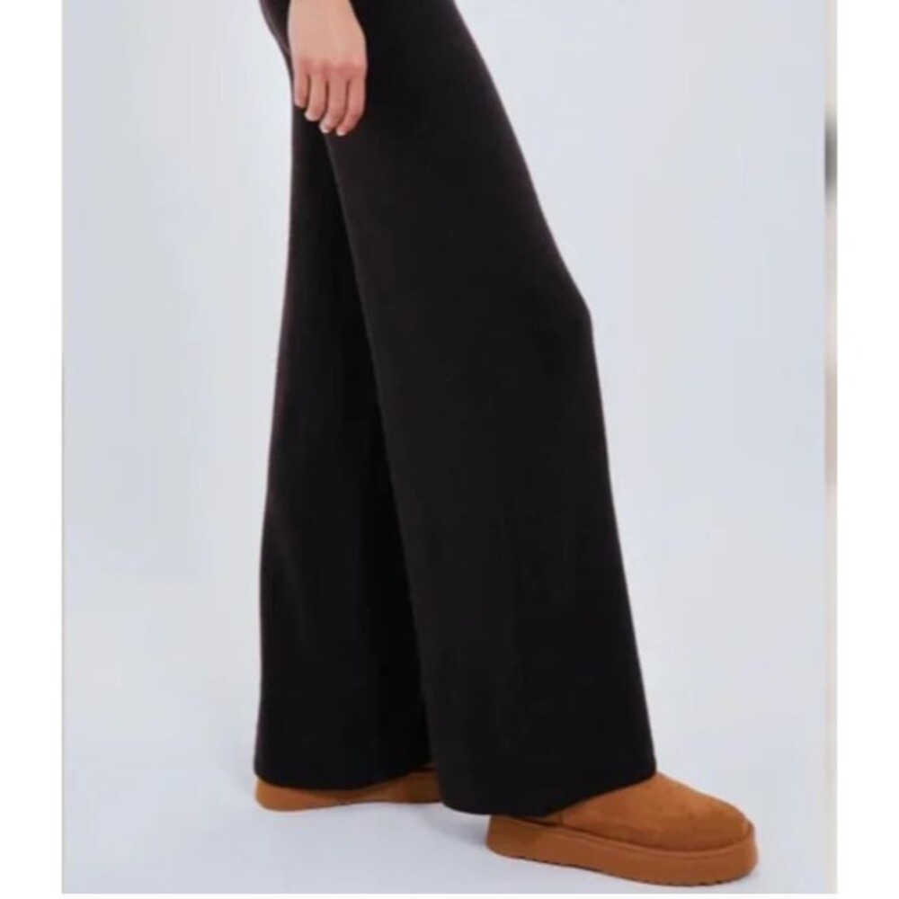 LESET Zoe Cable Crop Wide Leg Pants Size M Made Chocolate Brown - Picture 2 of 7